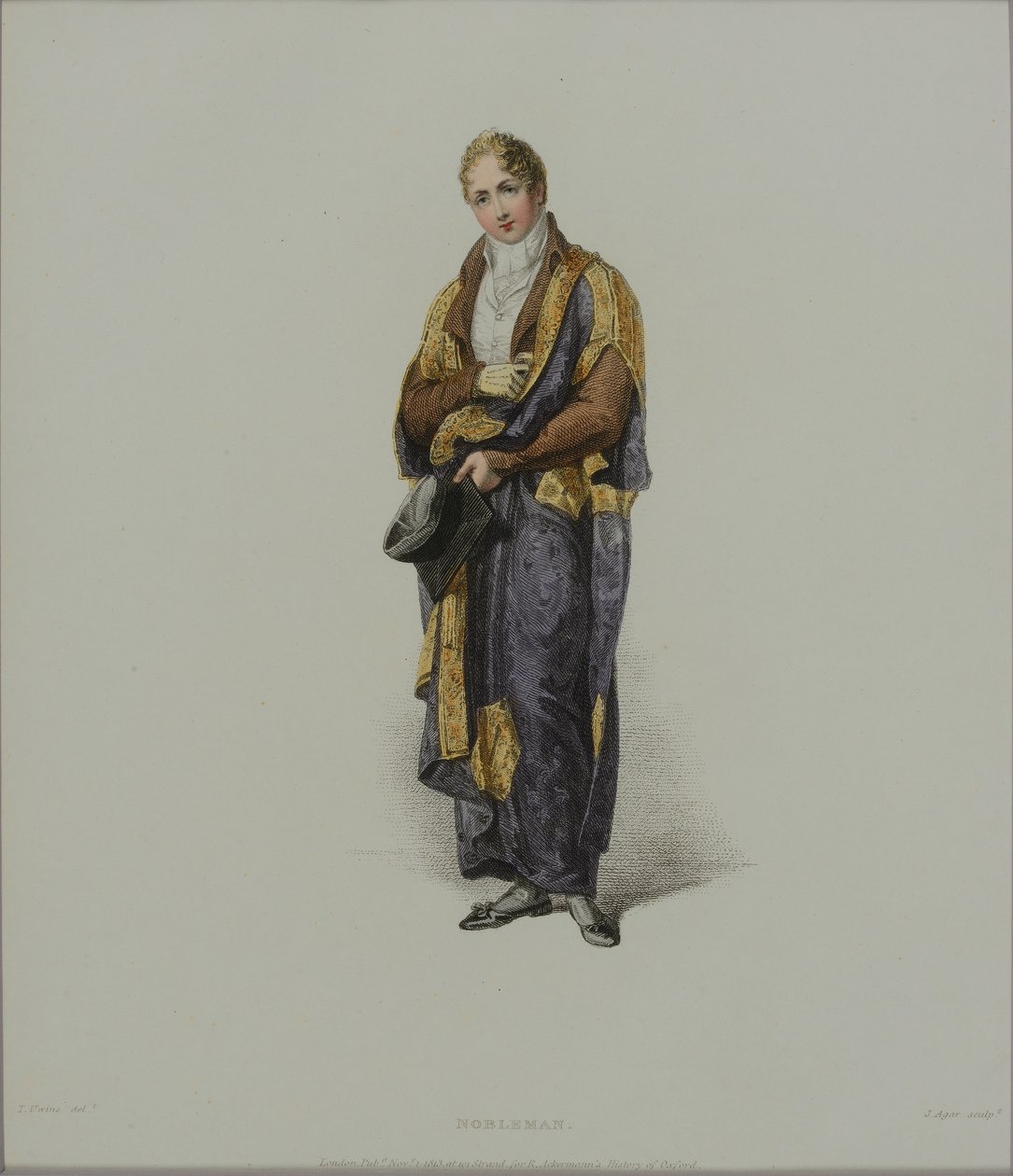 Nobleman，由J. Agar雕刻，于1813年为R. Ackermann的“牛津历史”（手工彩色雕刻）出版 作者 托马斯·尤文斯