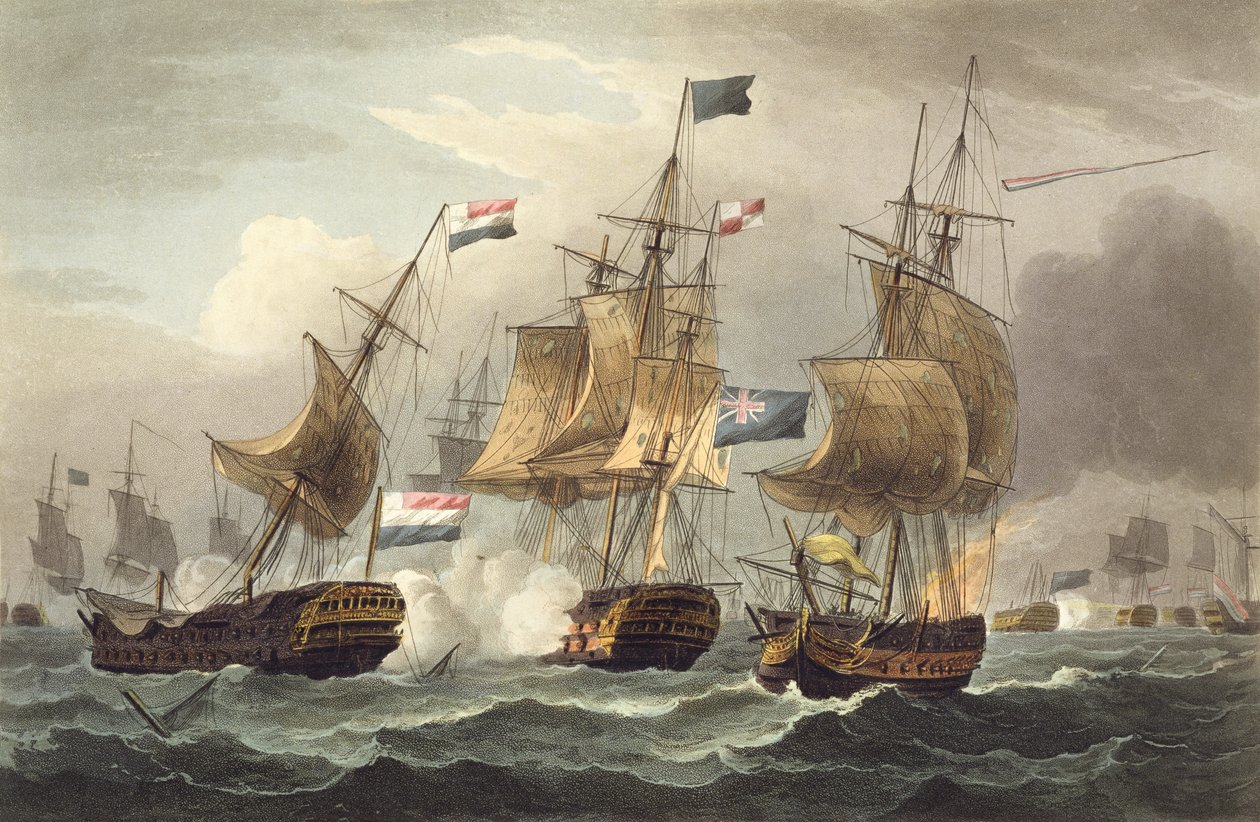 1797年10月11日Camperdown采取行动，由Thomas Sutherland为J. Jenkins的“海军成就”（1816年）（彩色雕刻）雕刻而成 作者 托马斯·惠特科姆