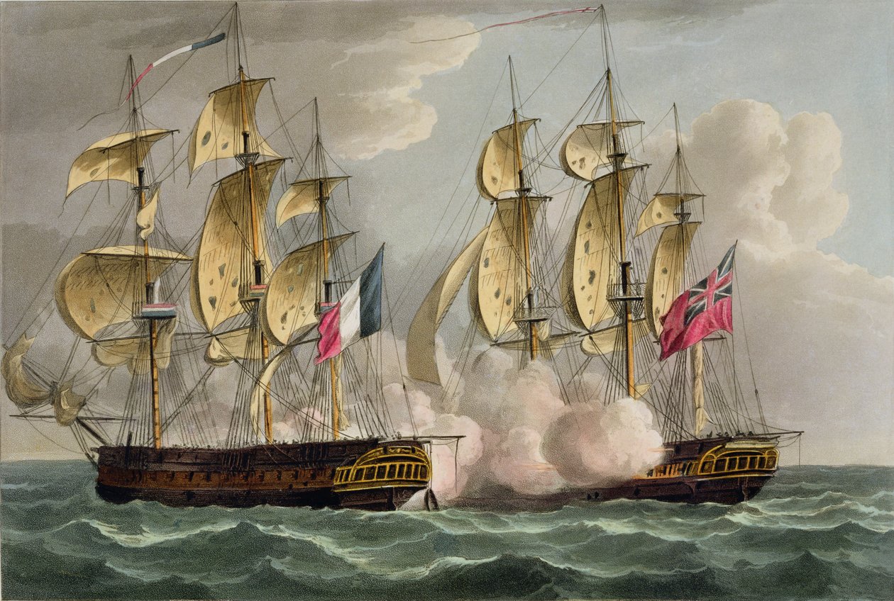 1798年10月20日，由詹姆斯·詹金斯撰写的“英国海军成就”夺取了L&39;Immortalite，由Thomas Sutherland（bc1785）镌刻，1816年出版（手工制作的aquatint） 作者 托马斯·惠特科姆
