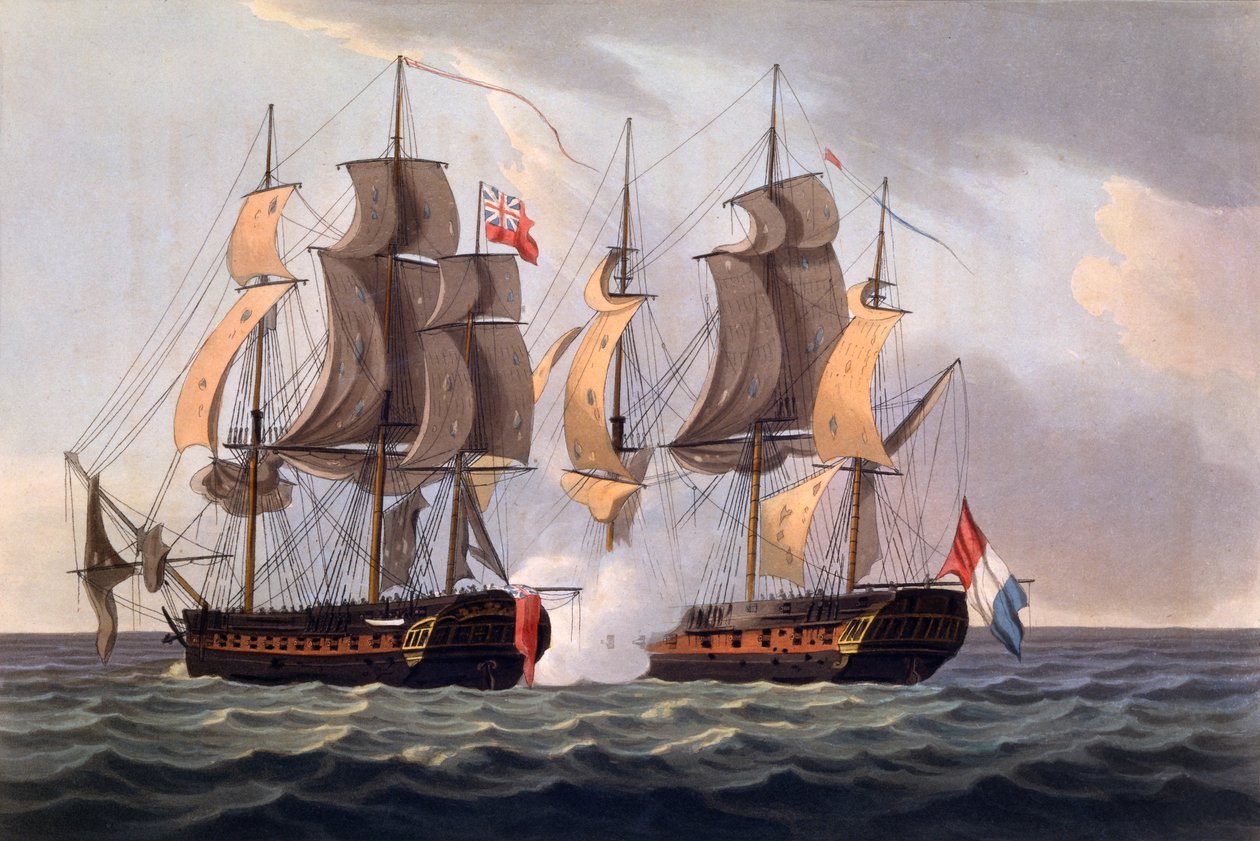 拍摄La Proserpine，由J. Jeakes制作，来自“英国的海军成就，从1793年到1817年”，作者James Jenkins，于1817年首次出版（手工彩色的aquatint） 作者 托马斯·惠特科姆