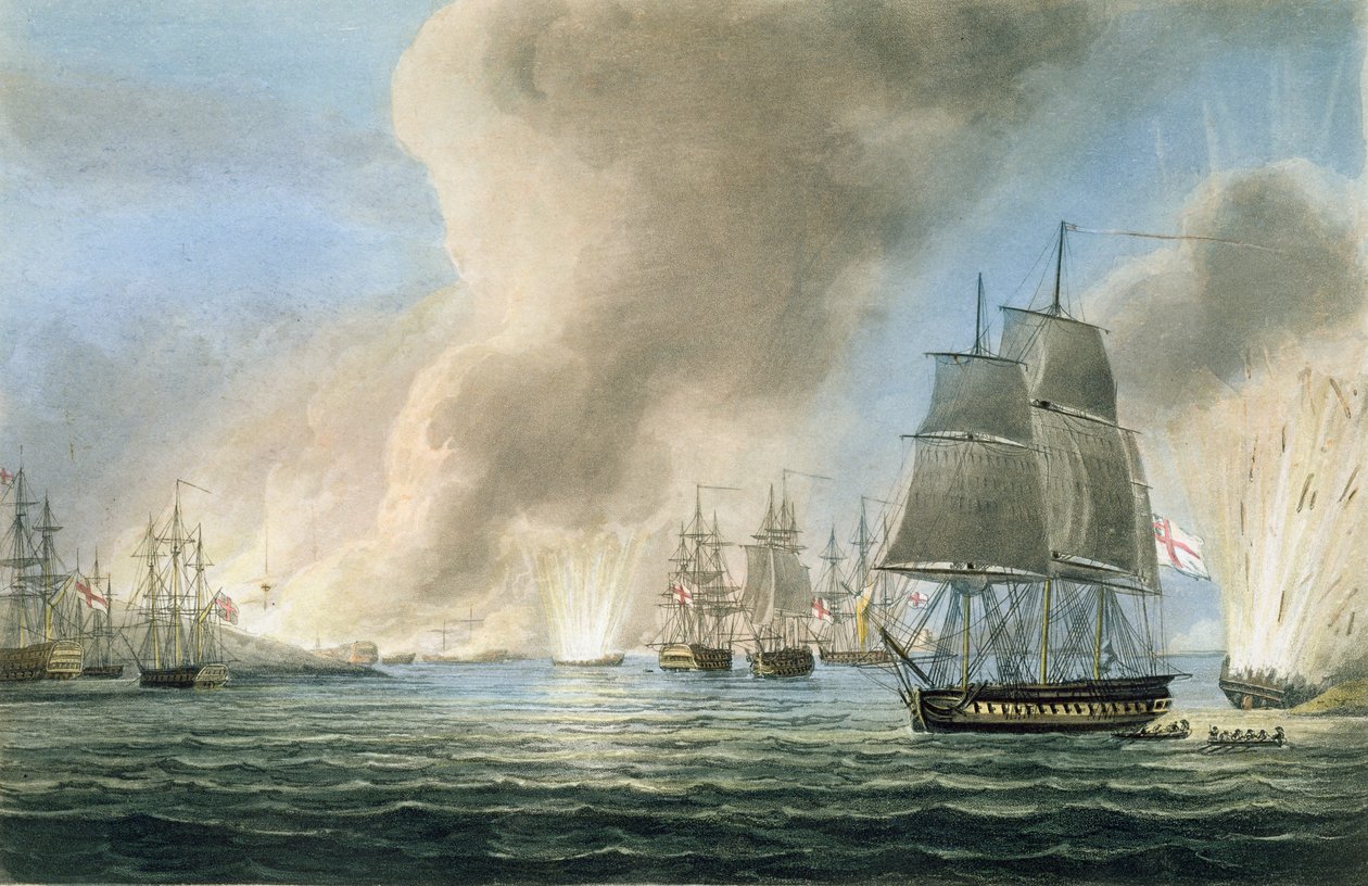 土耳其舰队的破坏，1807年2月19日，由T. Sutherland镌刻为J. Ralfe撰写的“英国海军年表”，1820年出版 作者 托马斯·惠特科姆