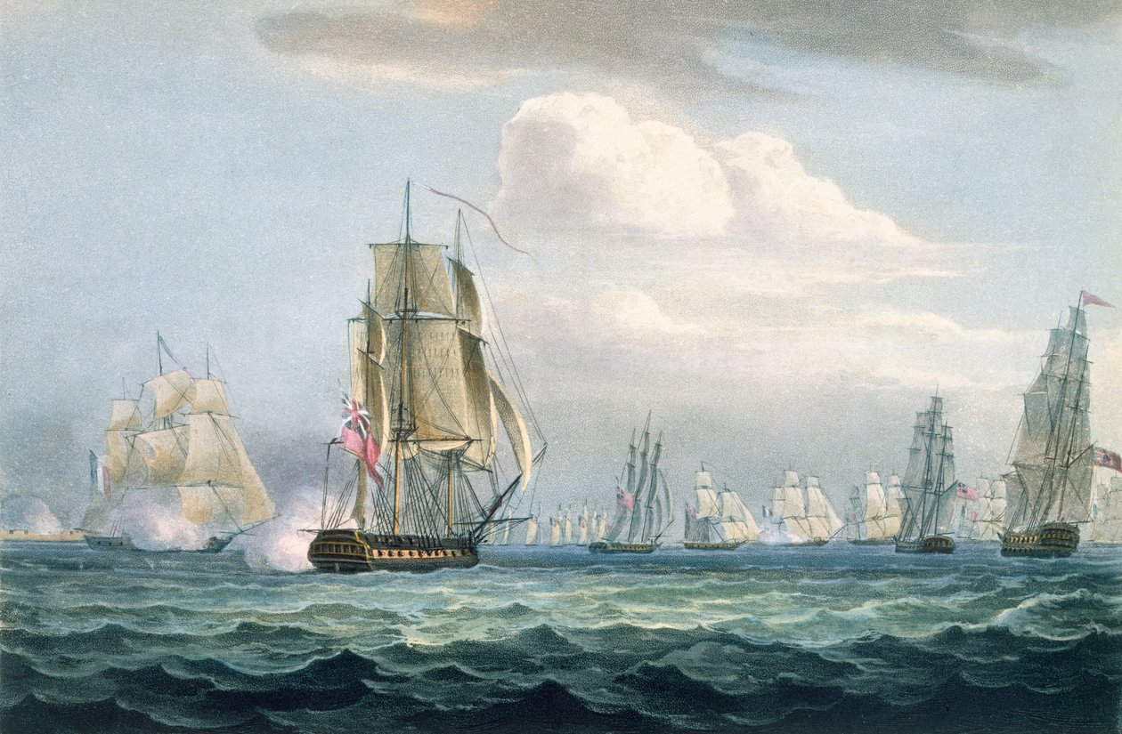 西德尼·史密斯爵士（1764-1840）中队参与法国舰队，1804年5月26日，由T. Sutherland镌刻为J. Ralfe撰写的“英国海军年表”，1820年出版（彩色铭文） 作者 托马斯·惠特科姆