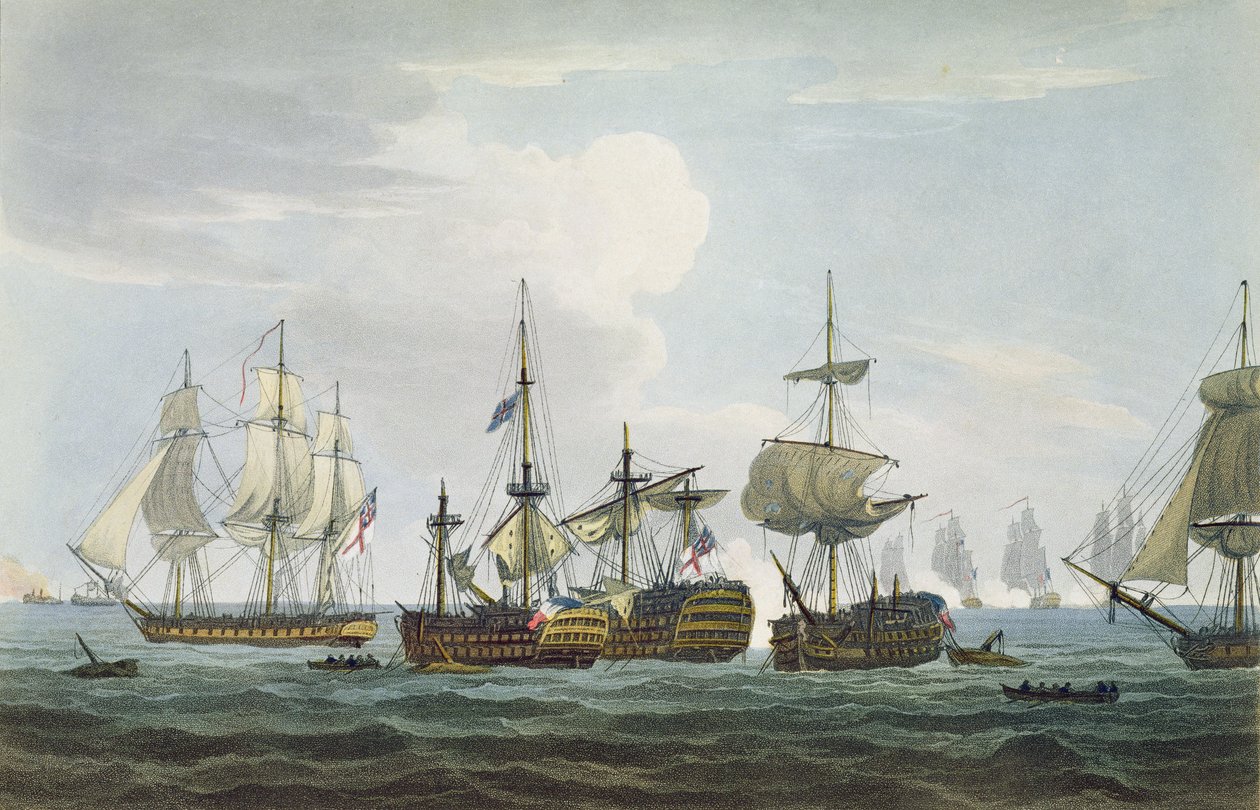 1805年10月21日特拉法加战役中HMS Temeraire的情况，由T. Sutherland撰写，由J. Ralfe撰写的“英国海军年表”，1820年出版 作者 托马斯·惠特科姆
