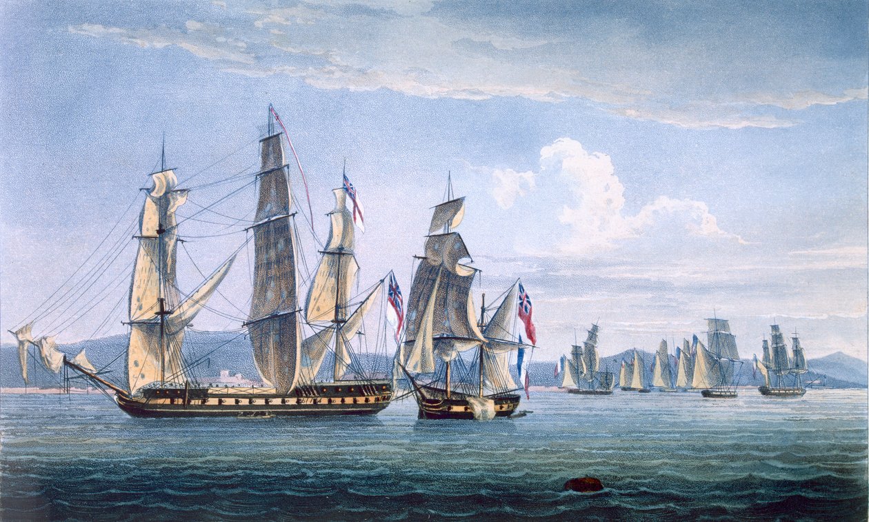 1810年5月3日，Le Sparviere的捕获，由T. Sutherland为J.Ralfe撰写的“英国海军年表”，1820年出版 作者 托马斯·惠特科姆