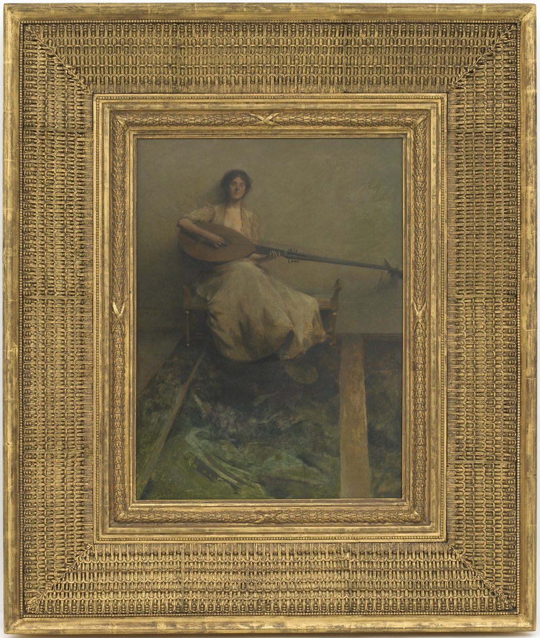 琵琶的女孩，1904-05（木板上的油） 作者 托马斯·威尔默·杜温