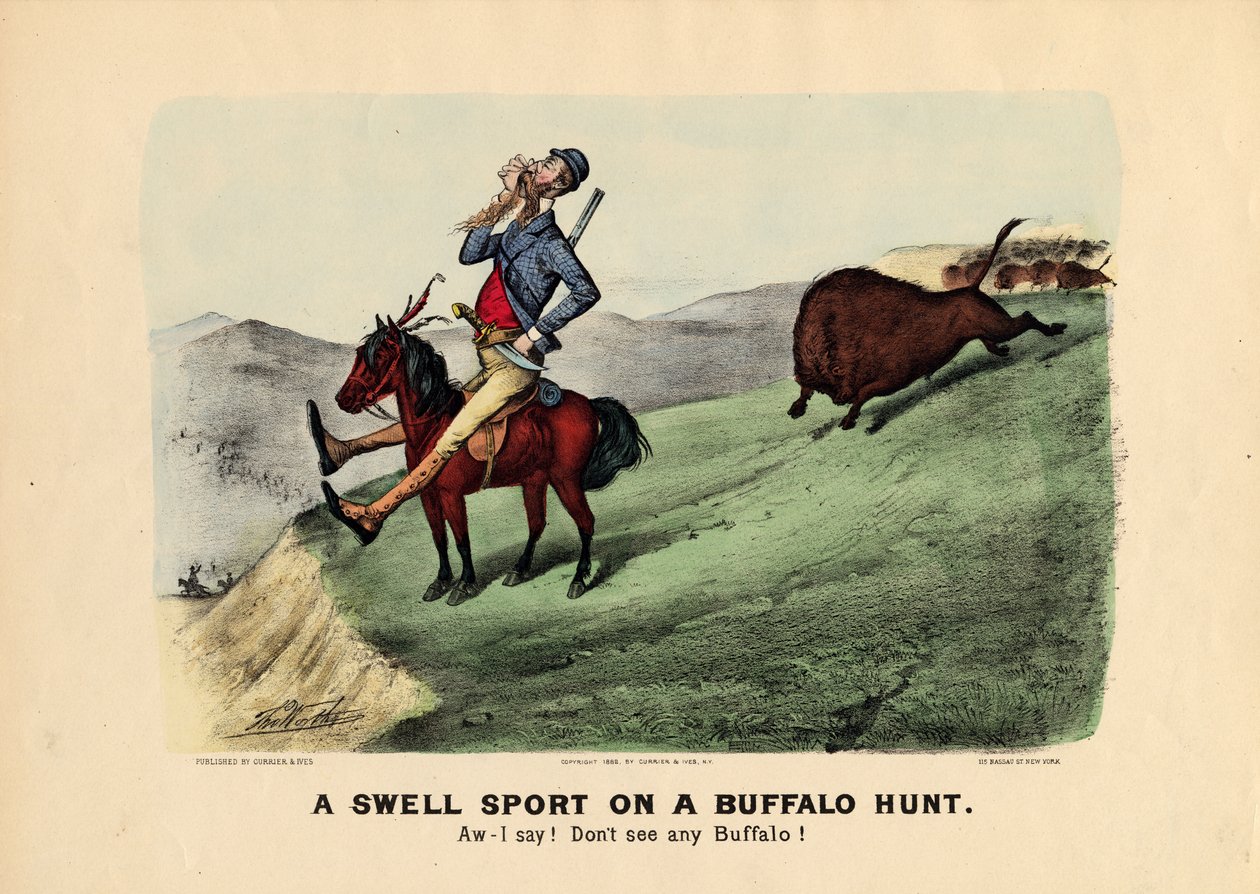 在水牛狩猎，酒吧的膨胀运动。作者：Currier und Ives，1882年 作者 托马斯·沃思