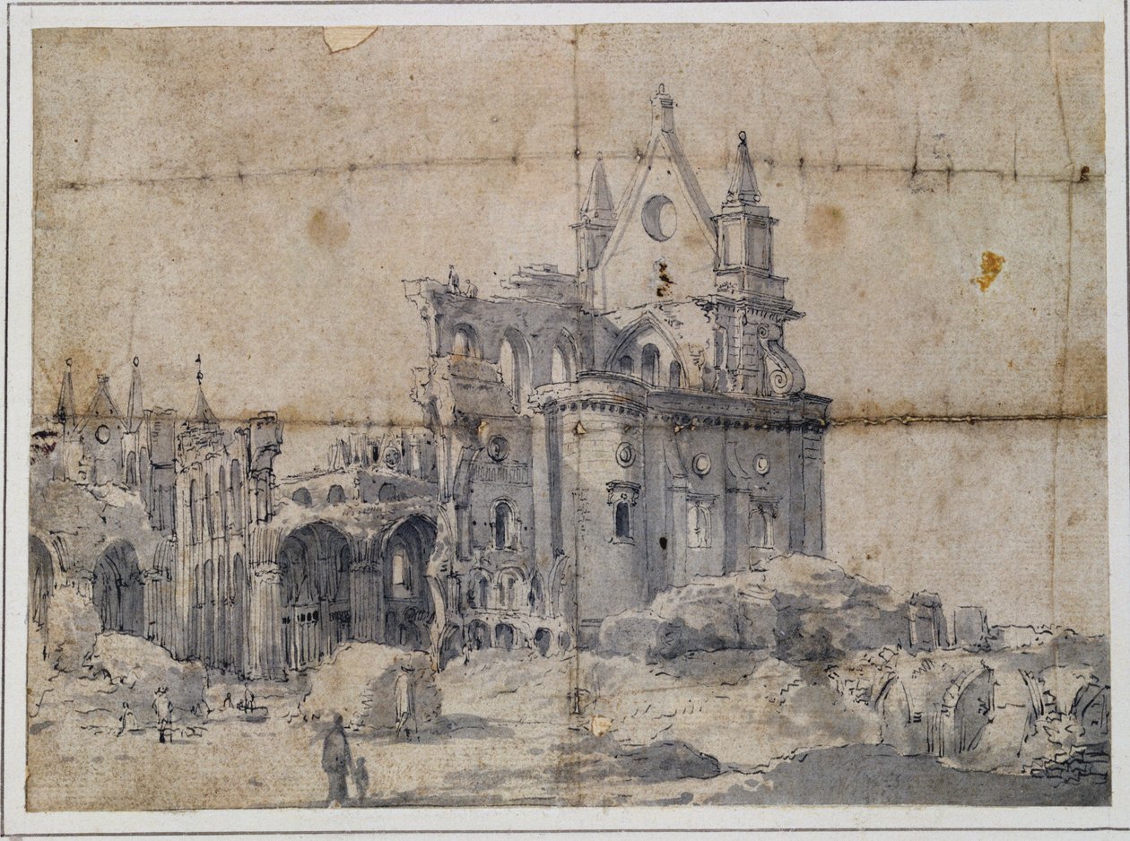 圣保罗大教堂的废墟，c.1673（钢笔和墨水） 作者 托马斯·威克
