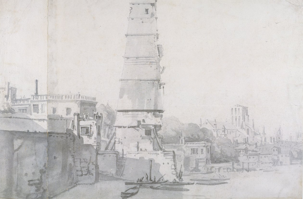 查看沃特豪斯和旧圣保罗，伦敦，c.1663（在纸上洗和石墨） 作者 托马斯·威克