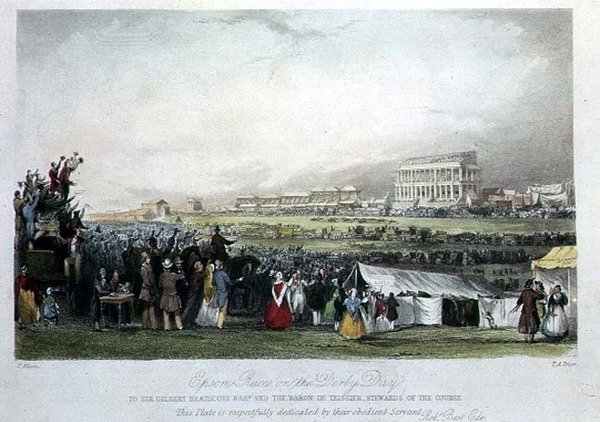 1841年德比日的Epsom比赛（手工彩色雕刻） 作者 托马斯·阿隆