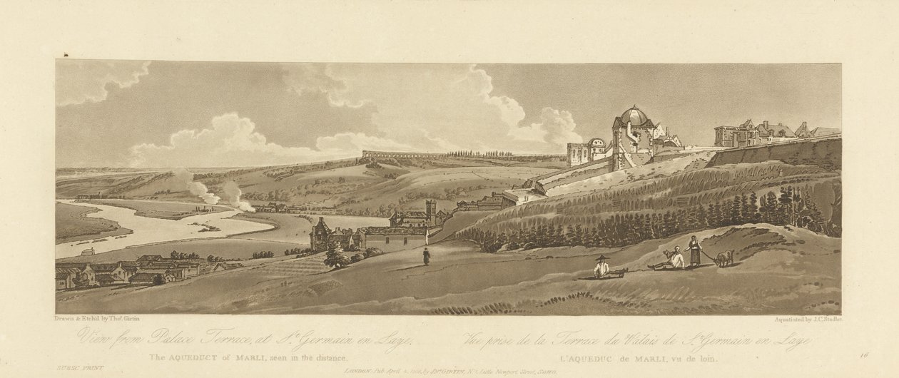 从St. Germain en Laye宫殿露台观看Marly渡槽，由Joseph Constantine Stadler雕刻，1803年（aquatint） 作者 托马斯·吉丁之后