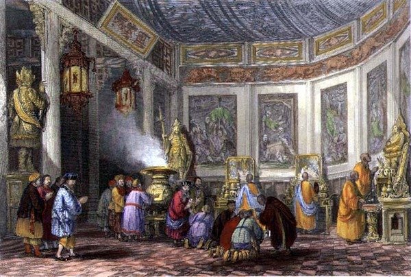 为逝去的亲属提供的赎罪祭品，由E. Challis雕刻（雕刻）。 作者 托马斯（后）Allom