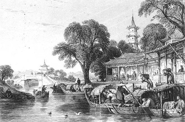 胡陈的丝绸农场，由J. Tingle雕刻（雕刻）。 作者 托马斯（后）Allom