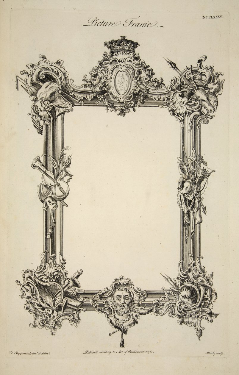 画框的设计，出版。1761年（雕版画 作者 托马斯（后）齐彭代尔