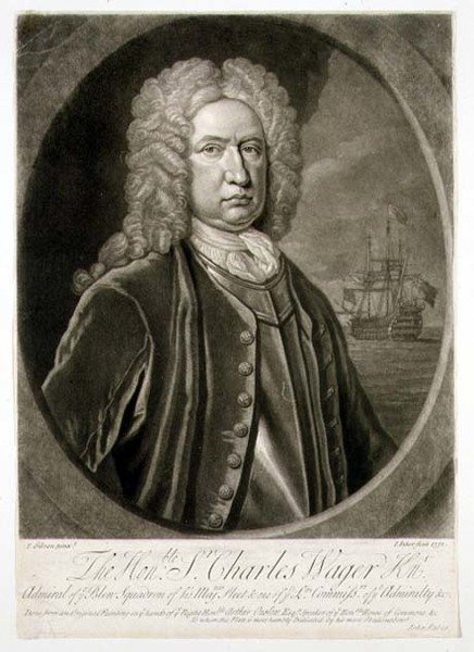 查尔斯-瓦格爵士（1666-1743）的肖像，由约翰-法布尔（1684-1756）1732年雕刻（雕刻）的蓝色中队的海军司令。 作者 托马斯（后）吉布森