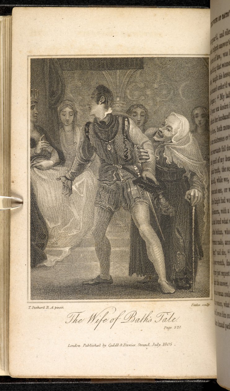 巴思的放荡妻子》，杰弗里-乔叟《巴思的妻子的故事》场景，"Hag claims husband" Wanton Wife of Bath, Scene from Wife of Bath