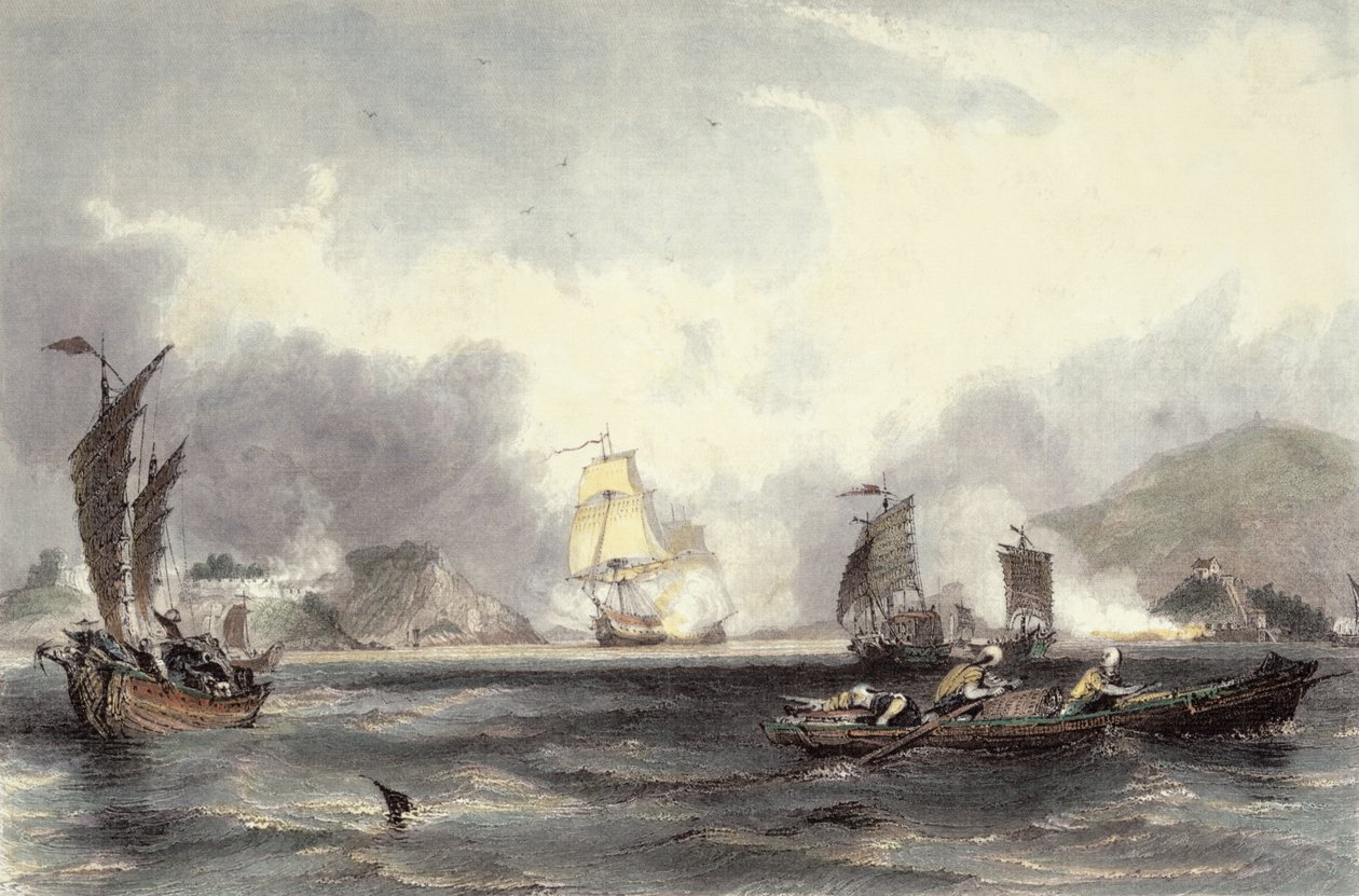 HM Ships Imogene和Andromache通过Bocca-Tigris的电池，1850年 作者 托马斯·阿隆