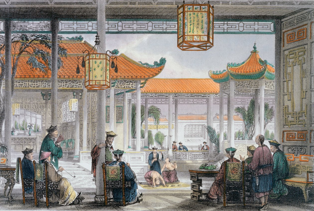 文华殿堂中的杂耍者》，中国，1843年 作者 托马斯·阿隆