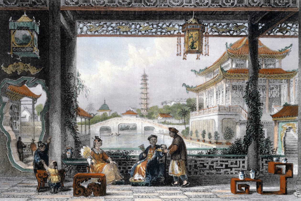 北京附近一个文人的亭子和花园》，中国，1843年 作者 托马斯·阿隆