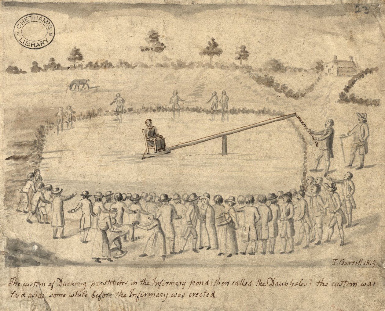 1819年，曼彻斯特的妓女们笨拙（笔和墨水在纸上洗） 作者 托马斯·巴里特