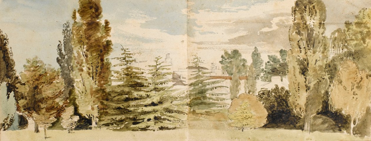 从西面穿过草坪和河流看到的默顿广场景观 作者 托马斯·巴克斯特
