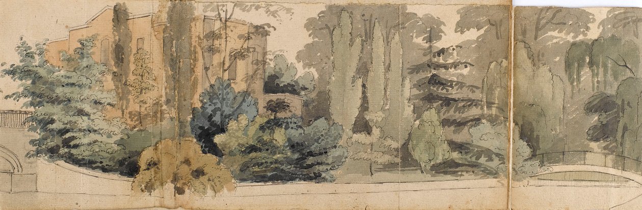 从河对岸看到的默顿广场正面，有两座桥 作者 托马斯·巴克斯特