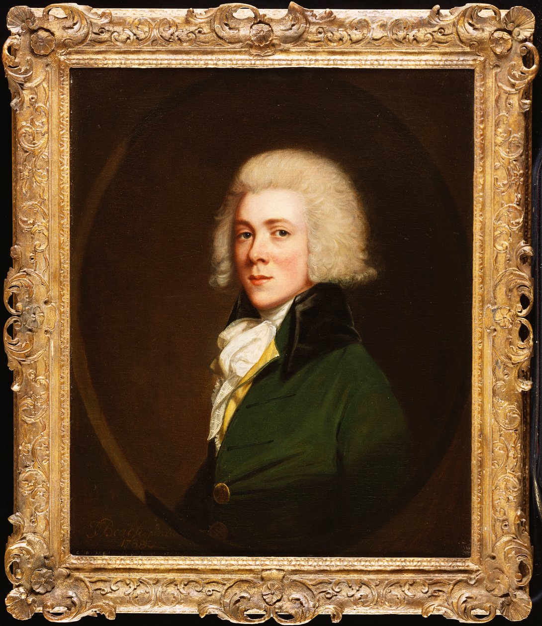 Reginald Pearch肖像，半身，穿着绿色外套和白色股票，1788年 作者 托马斯海滩