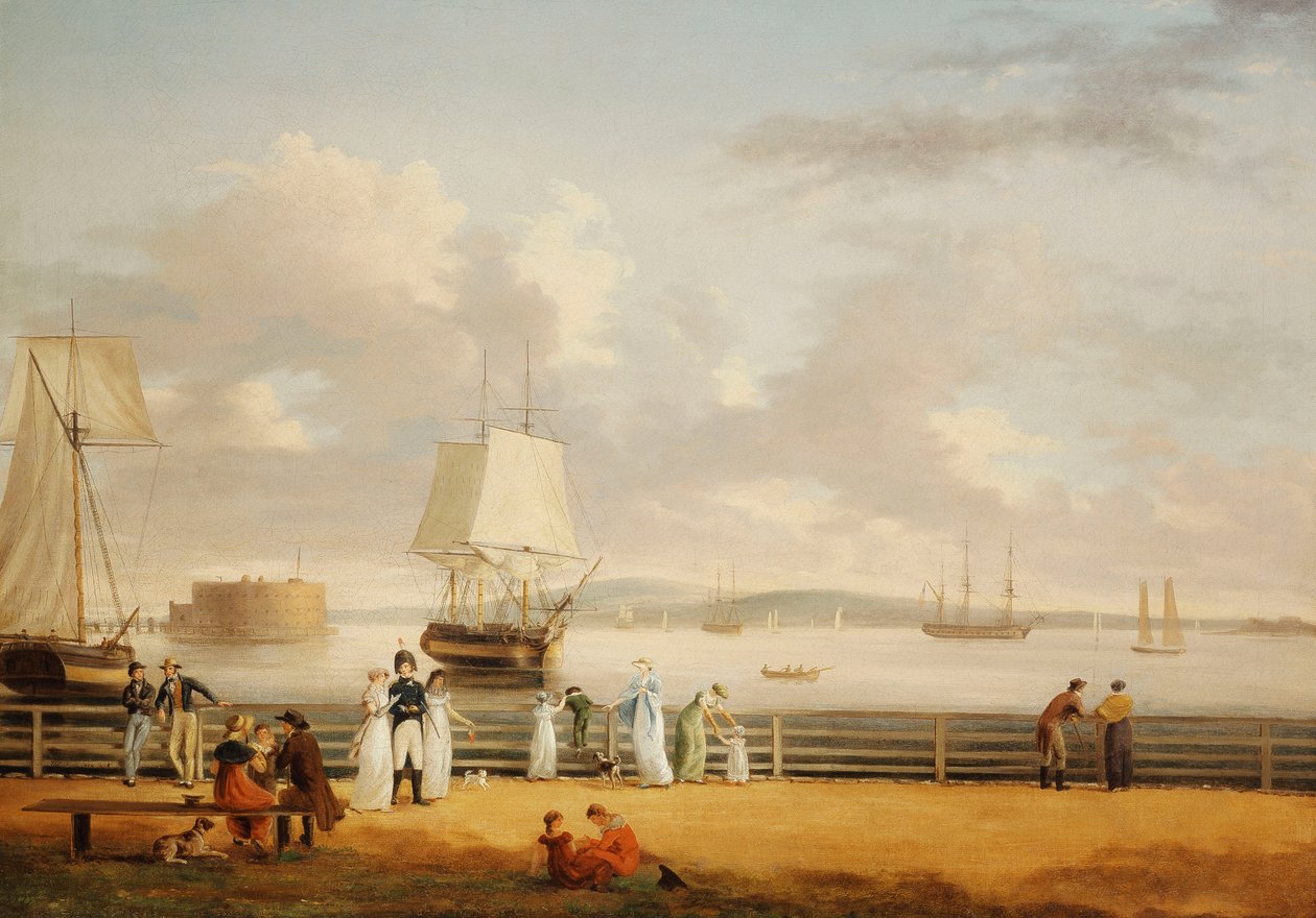 纽约炮台和海港，c.1811-1812年 作者 托马斯·伯奇