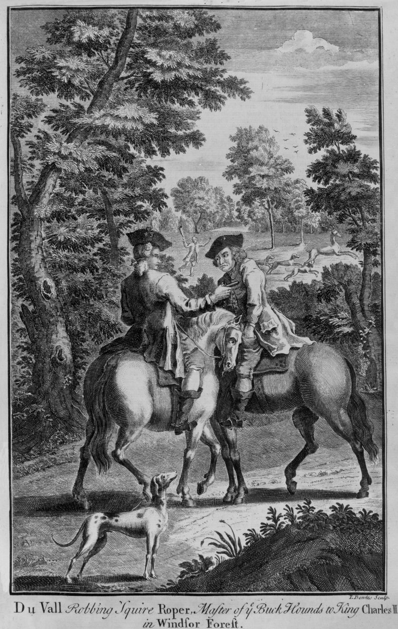 克劳德·杜瓦尔（Claude Duval）在温莎森林（Windsor Forest）抢劫了查理二世（Charles II）国王的顽皮大师 作者 托马斯·鲍尔斯（Thomas Bowles）