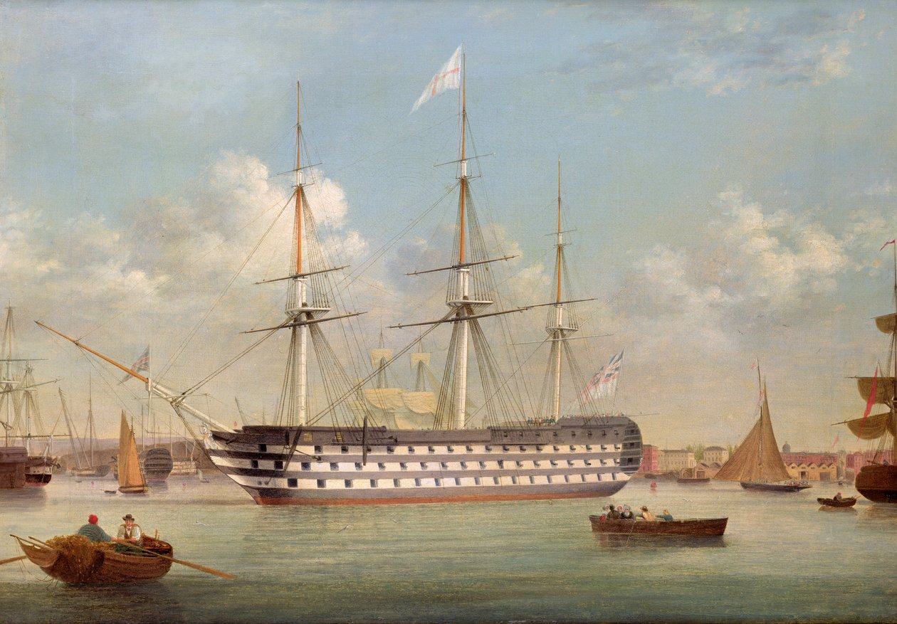 HMS Britannia躺在普利茅斯 作者 托马斯·巴特沃斯（Thomas Buttersworth）
