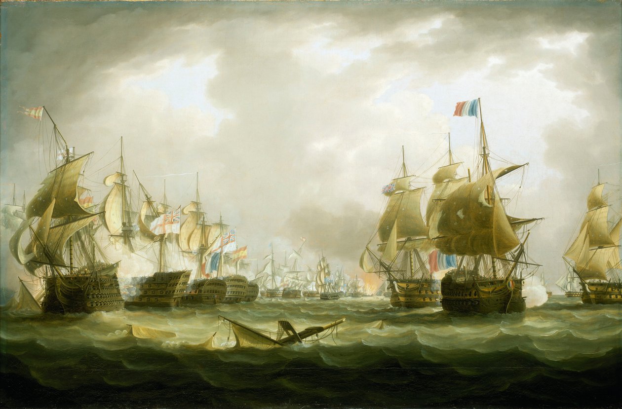 特拉法加海战，1805 年 10 月 21 日，行动开始，19 世纪早期（布面油画） 作者 托马斯·巴特沃斯（Thomas Buttersworth）