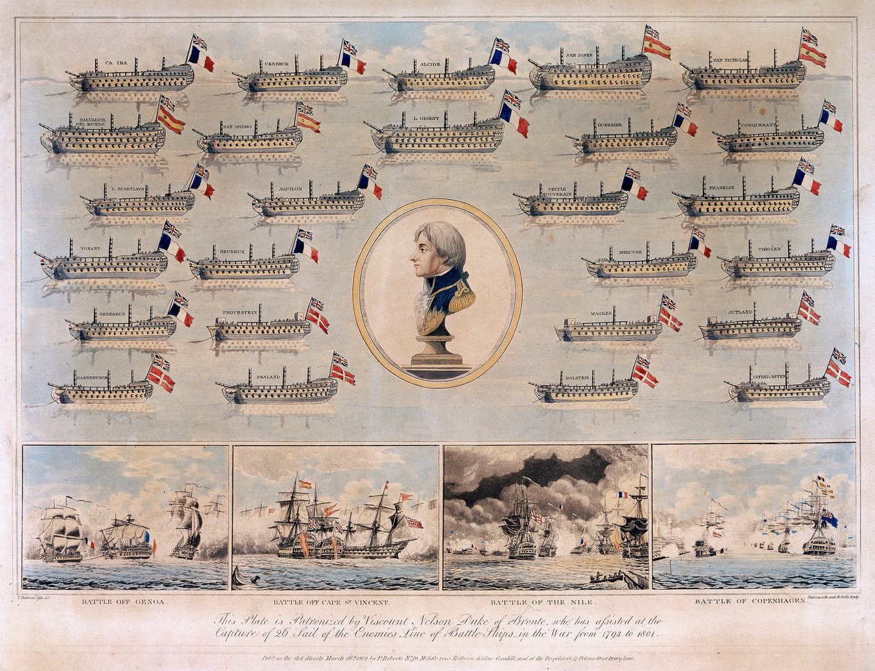 霍雷肖-纳尔逊（1758-1805 年）在 1793 年至 1801 年热那亚（或意大利诺里角）海战中俘获的战舰 作者 托马斯·巴特沃斯（Thomas Buttersworth）