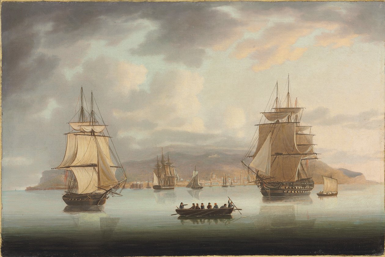 丰沙尔公路（Funchal Roadstead），布伦海姆（HMS）布伦海姆（BMS），有灵缇犬和Har架向外，1805 作者 托马斯·巴特沃思