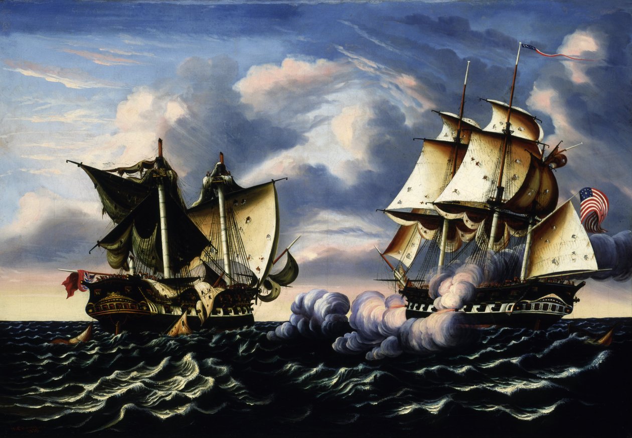 美国护卫舰 "United States "号俘获英国皇家海军护卫舰 "Macedonian "号，1812 年 10 月 25 日 作者 托马斯·钱伯斯