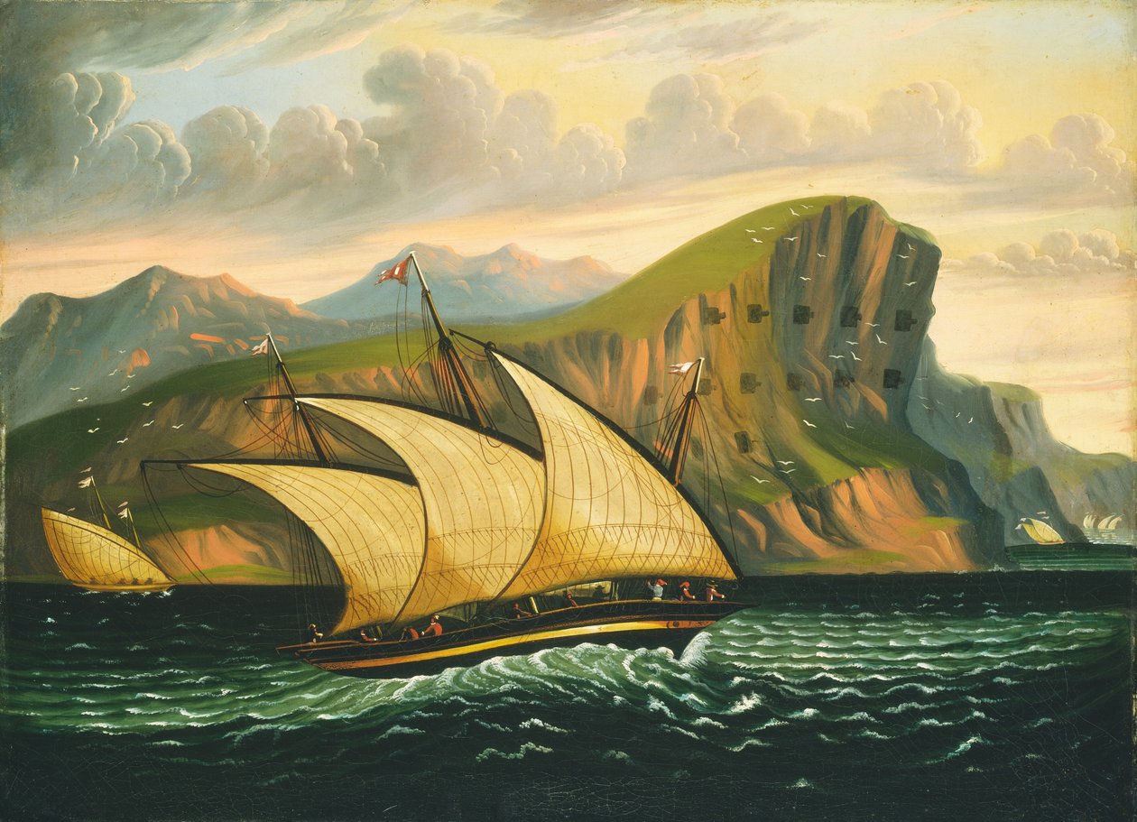 直布罗陀附近的Felucca，19世纪中期。 作者 托马斯·钱伯斯