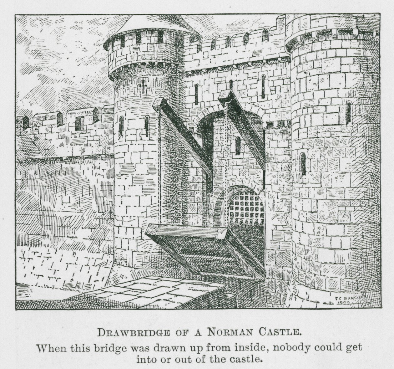 诺曼城堡吊桥（石版画） 作者 