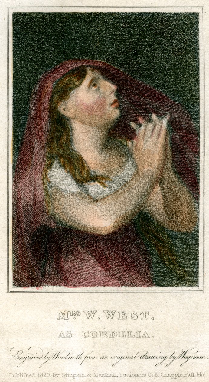 W West夫人饰演Cordelia，1820年。 作者 托马斯·查尔斯·瓦格曼