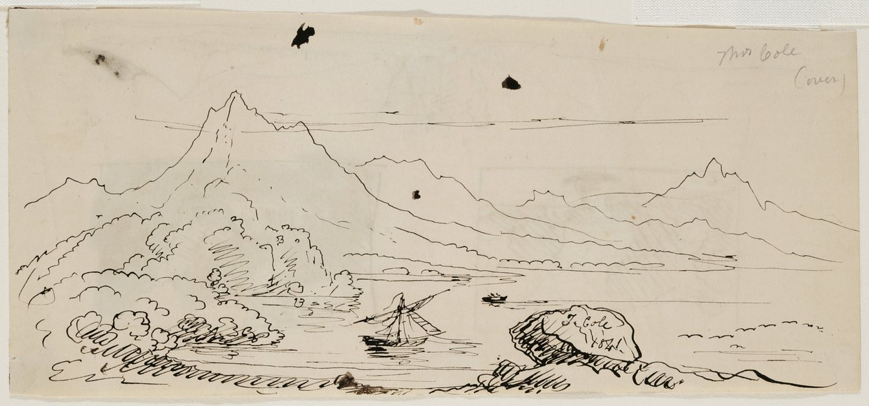 风景素描，1841年（奶油编织纸上的钢笔和黑色墨水） 作者 托马斯·科尔