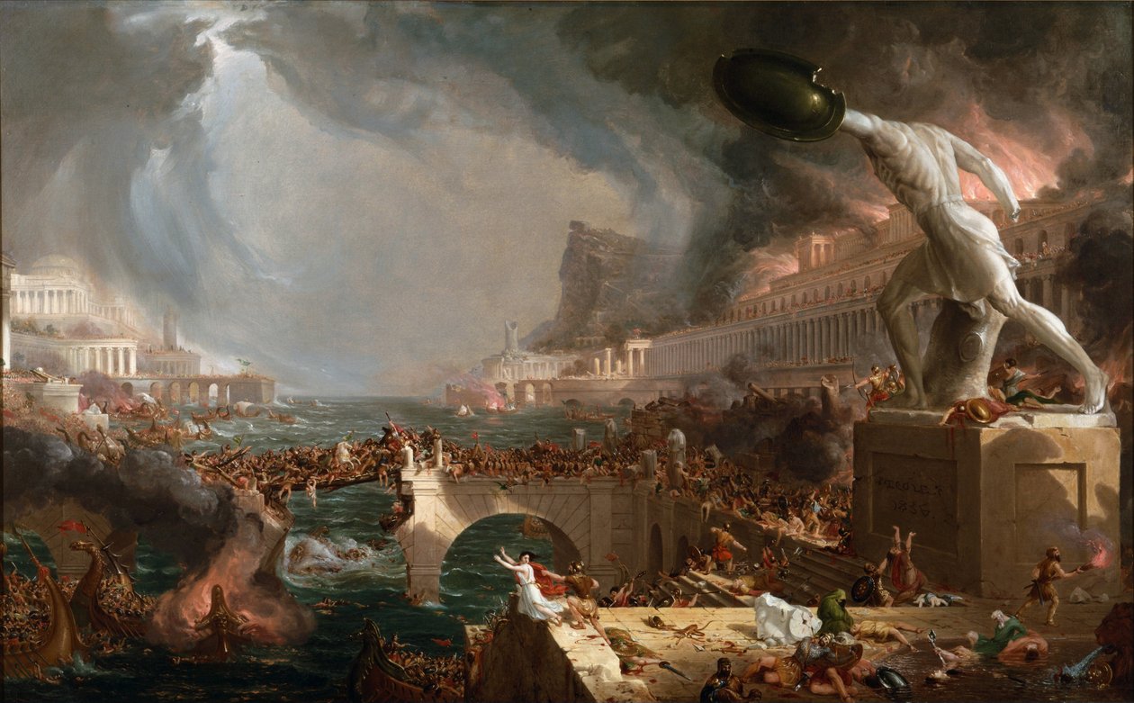 Sac de Rome (455) - Le Destin des empires - Destruction - par Thomas Cole - 1836- New York Historical Society - (Rome, Roman Empire, Gaiseric, Genseric, Migration Period, Barbarian Invasions, Vandals, Fall of Western Roman Empire, Fall of Rome, Sack of Rom 作者 托马斯·科尔