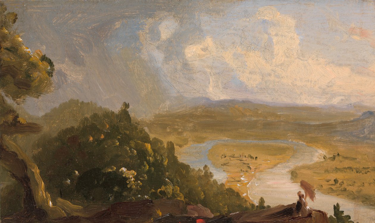 从马萨诸塞州北安普敦的霍利奥克山（Mount Holyoke）观看草图，牛津，1836年。 作者 托马斯·科尔