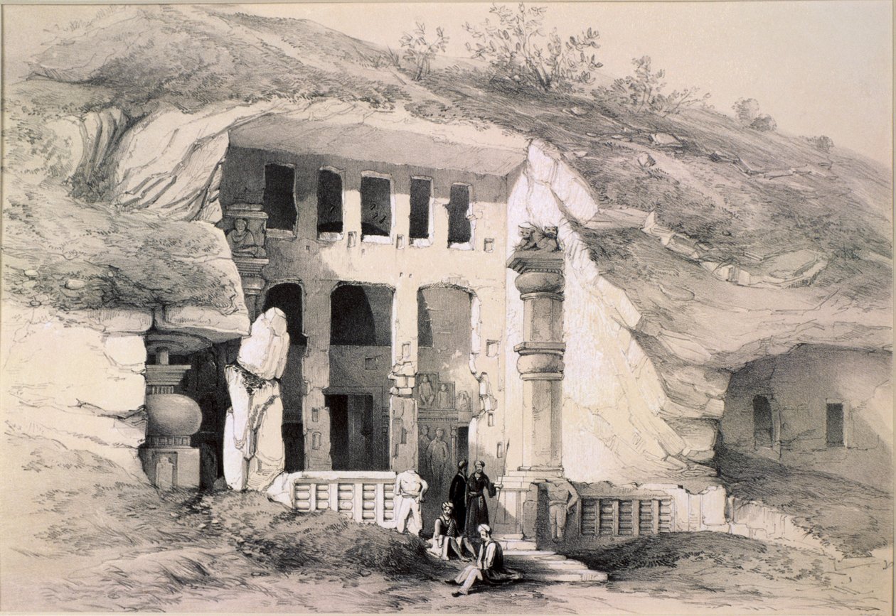 Kannari，大Chaitya洞的外观，1845年 作者 托马斯·科尔曼·迪布丁