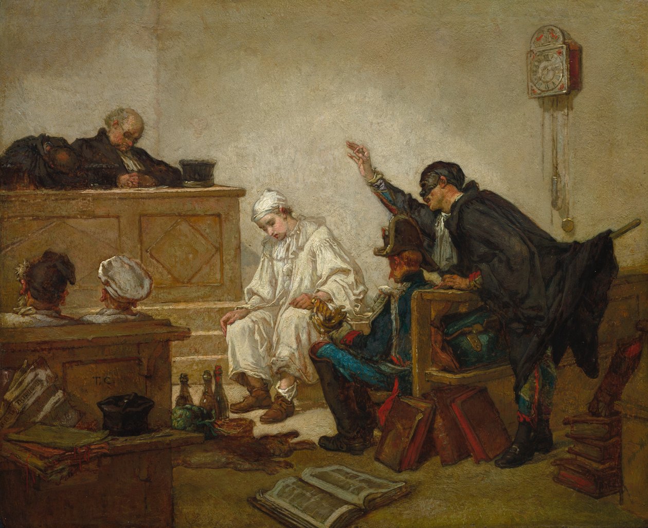 刑事法庭上的皮耶罗，约 1864-70 年（木板油画） 作者 托马斯·库蒂（Thomas Couture）