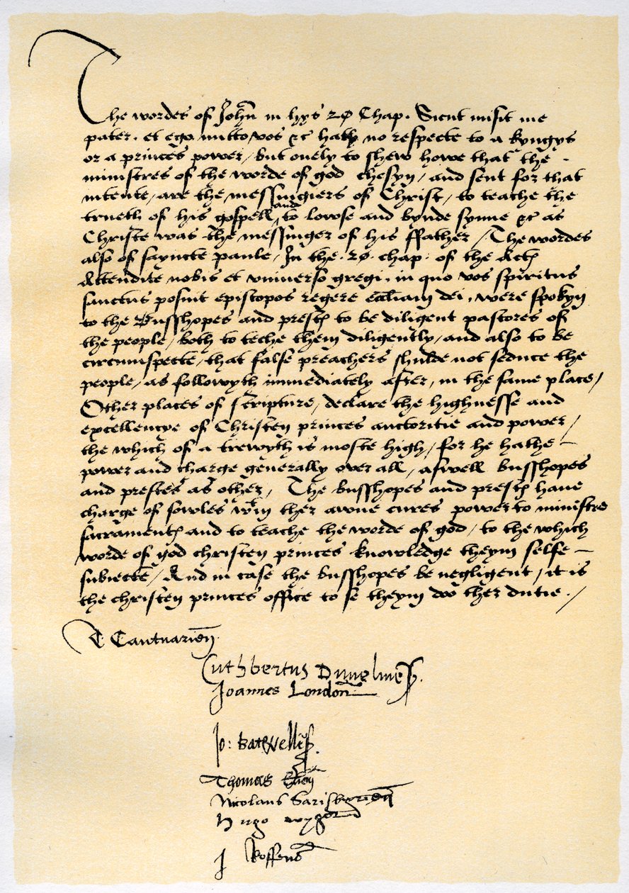 克雷默大主教和其他七个英国主教的主教宣言，c1537。 作者 托马斯·克兰默