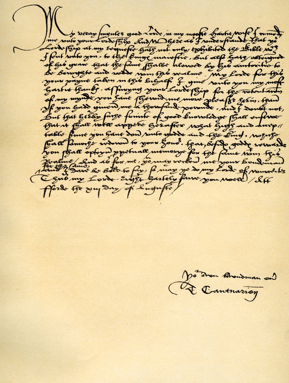 1537年8月13日，托马斯·克兰默（Thomas Cranmer）致福特的托马斯·克伦威尔（Thomas Cromwell）的信 作者 托马斯·克兰默