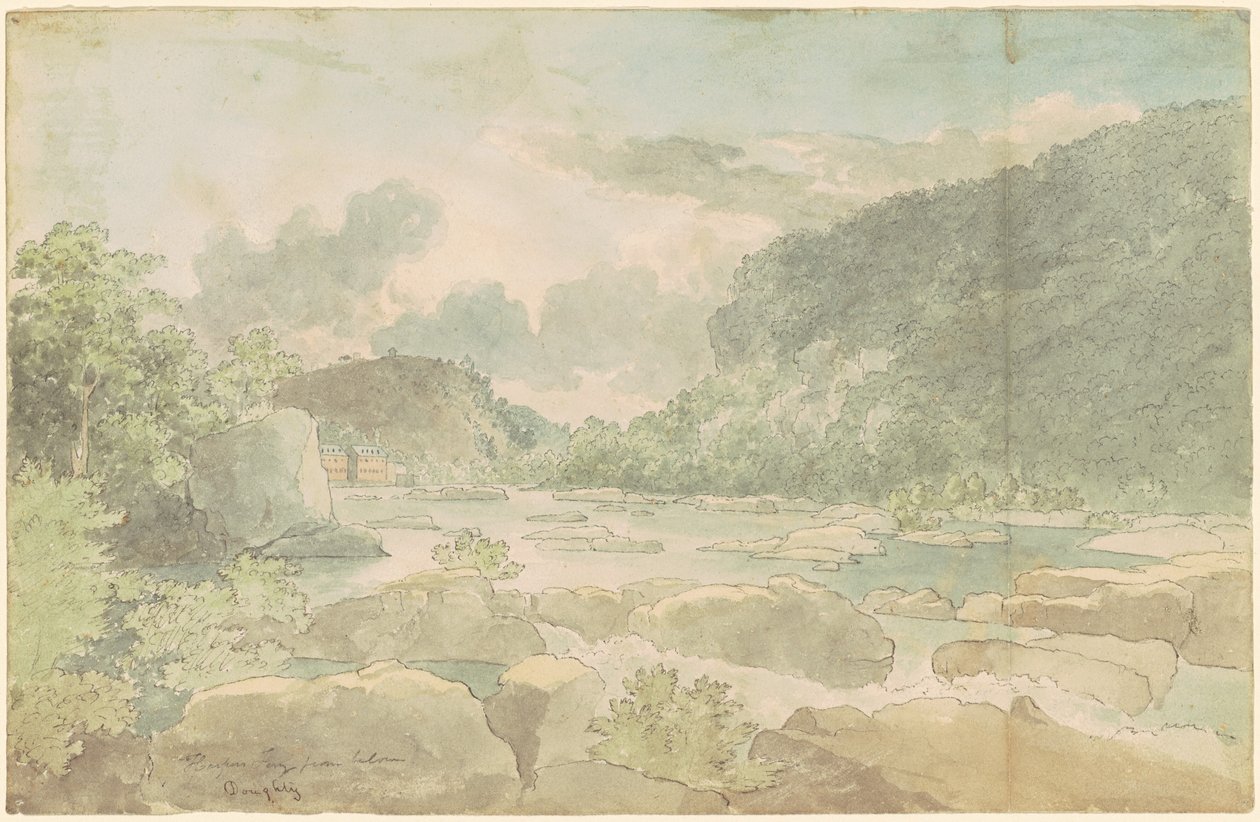 来自下方的哈珀斯·费里（Harpers Ferry），约1825年-26日（钢笔和墨水，水彩纸本） 作者 托马斯·多蒂