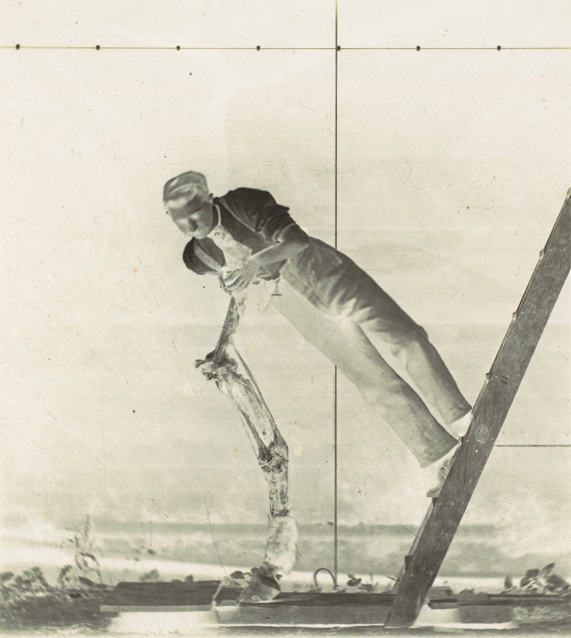 梯子上的男人与被解剖的马腿，1880年代。 作者 托马斯·埃金斯