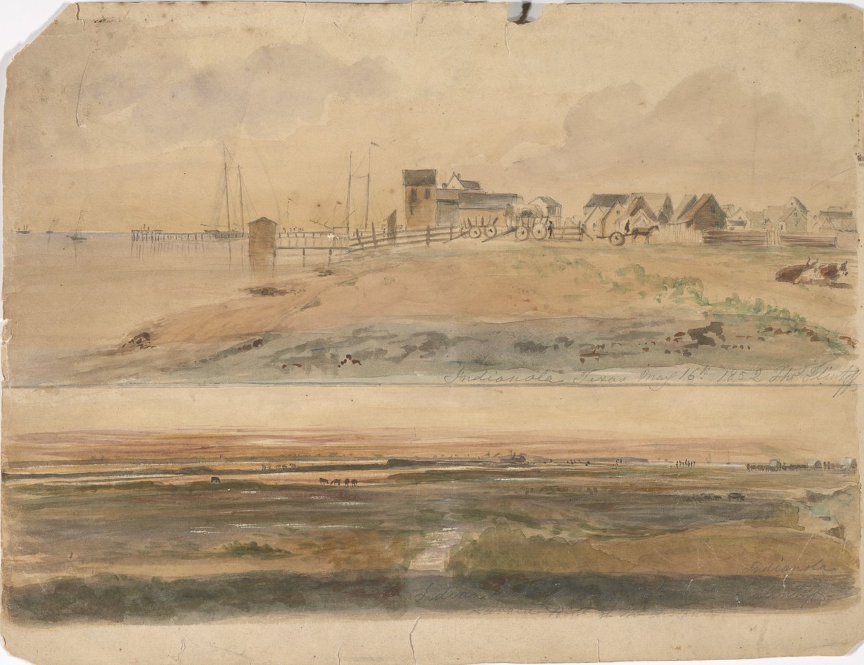 1852年5月16日，印第安纳州，德克萨斯州和印第安人与Lavaca Point的距离（纸上水彩） 作者 托马斯·弗林托夫