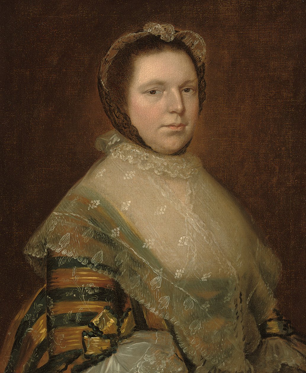 伊丽莎白·普罗夫（Elizabeth Prowse）的肖像，半身，穿着蓝色和金色连衣裙 作者 托马斯·盖恩斯伯勒