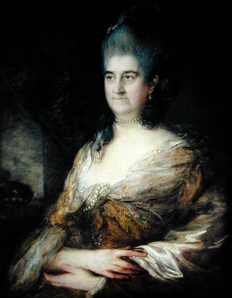 一位女士的肖像，据说是伊丽莎白-丘德利（1720-88）（油画板）。 作者 托马斯·盖恩斯伯勒