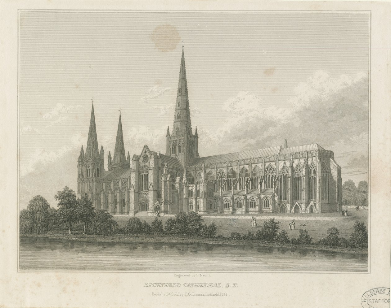 利奇菲尔德大教堂（Lichfield Cathedral）-东南视图：版画，nd [c 1833]（印刷） 作者 托马斯·乔治·洛马克斯