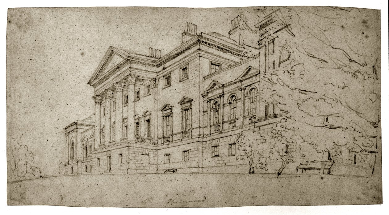 Harewood House，Yorkshire，c.1798（石墨纹理织物纸） 作者 托马斯·吉尔丁